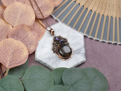 Copper Pendant with Jasper and Amethyst