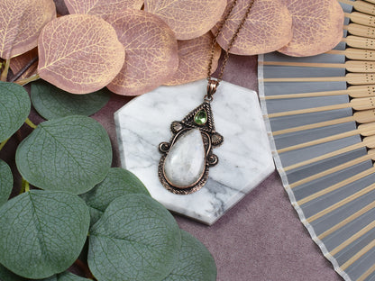 Copper Pendant with Moonstone and Peridot