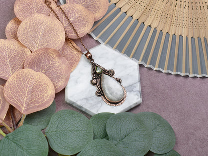 Copper Pendant with Moonstone and Peridot