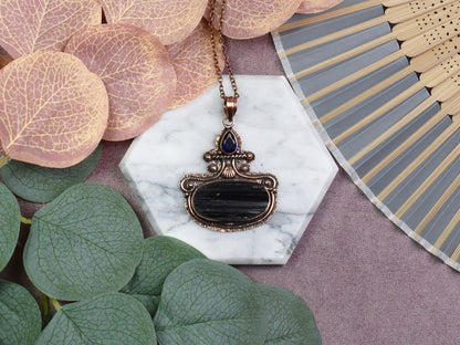 Copper Pendant with Tourmaline and Synthetic Tanzanite