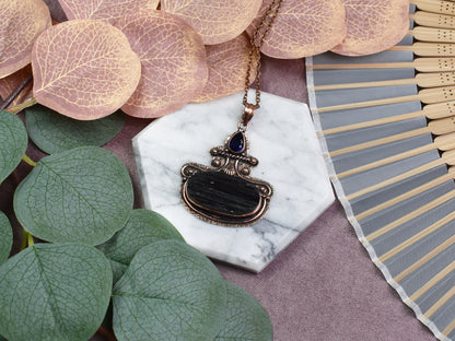 Copper Pendant with Tourmaline and Synthetic Tanzanite