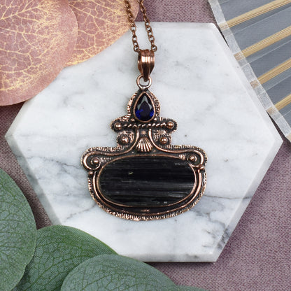 Copper Pendant with Tourmaline and Synthetic Tanzanite