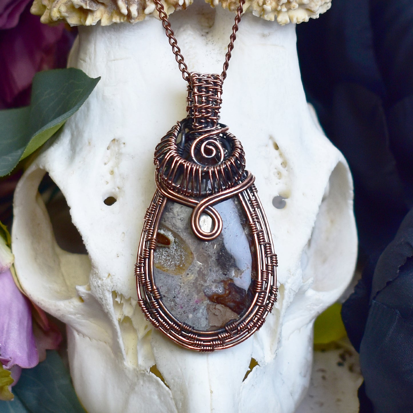 Miedziany Wisiorek Wire Wrapping z Jaspisem Coffee Bean