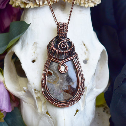 Miedziany Wisiorek Wire Wrapping z Jaspisem Coffee Bean