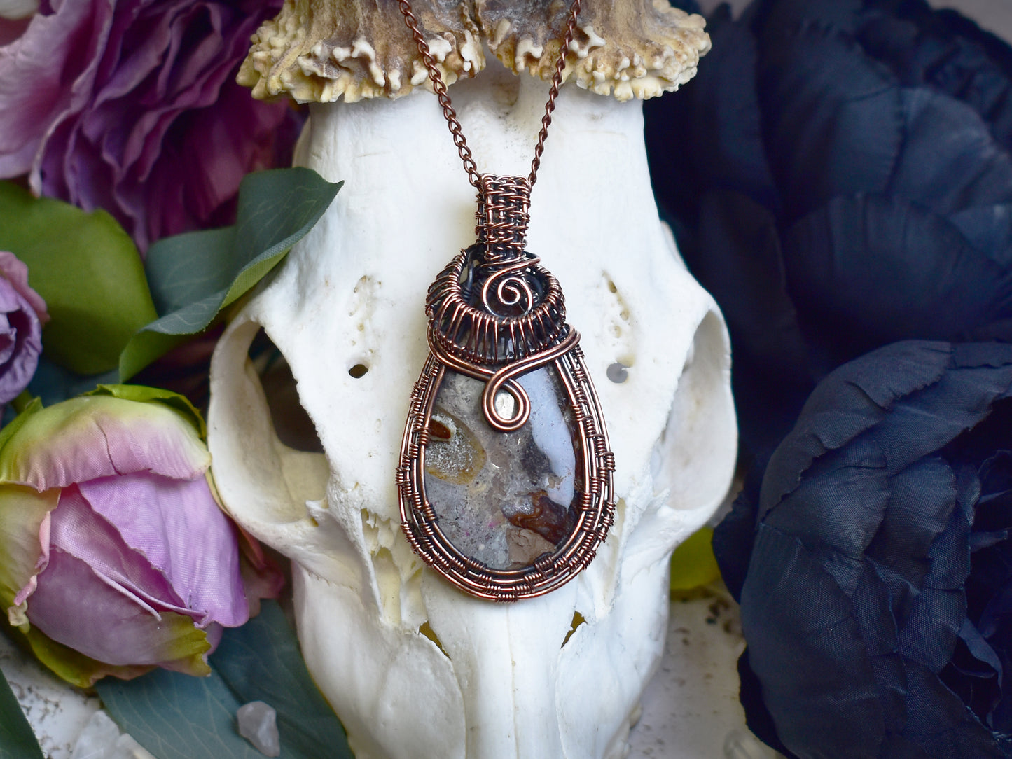 Miedziany Wisiorek Wire Wrapping z Jaspisem Coffee Bean