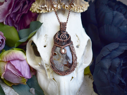 Miedziany Wisiorek Wire Wrapping z Jaspisem Coffee Bean