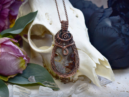 Miedziany Wisiorek Wire Wrapping z Jaspisem Coffee Bean