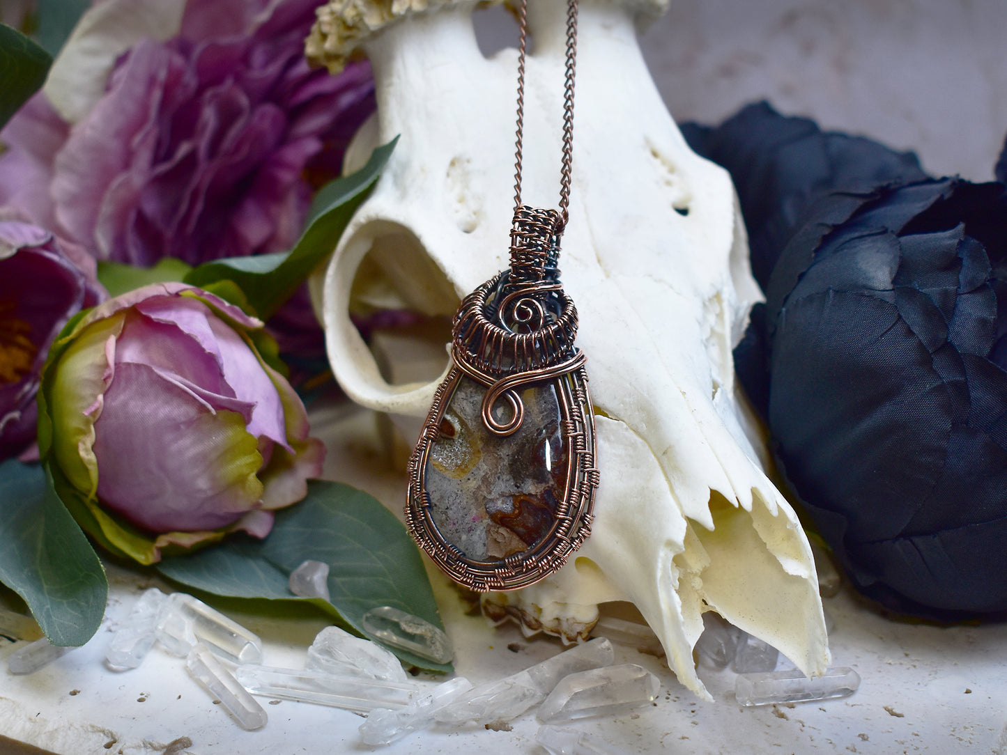 Miedziany Wisiorek Wire Wrapping z Jaspisem Coffee Bean