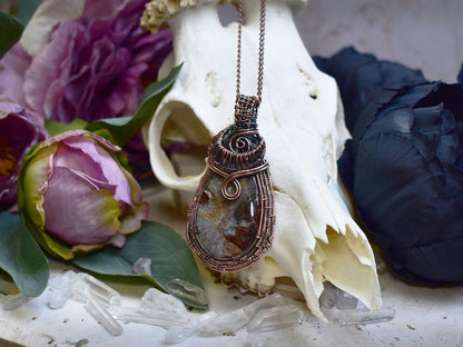 Miedziany Wisiorek Wire Wrapping z Jaspisem Coffee Bean