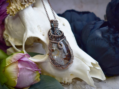 Miedziany Wisiorek Wire Wrapping z Jaspisem Coffee Bean