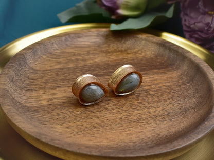 Gold 10mm Teardrop Ear Tunnels with Stone | Pair