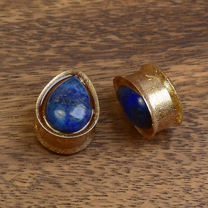 Złote tunele do uszu 19mm z lapisem lazuli | Łezki | Para