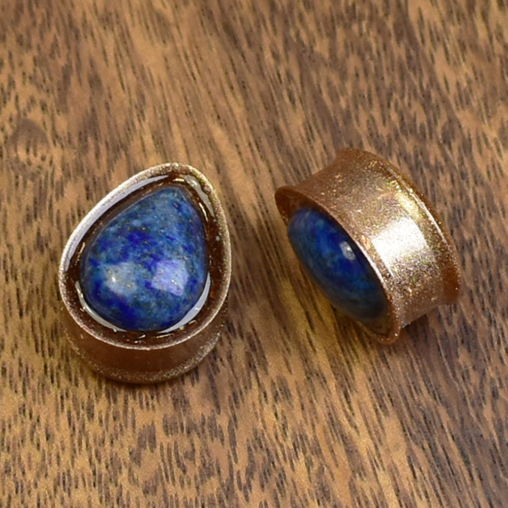 Złote tunele do uszu 22mm z lapisem lazuli | Łezki | Para