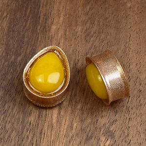 Gold Ear Plugs 22mm with Jadeite | Teardrop | Pair Spirit Of Copper