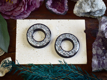 Tunele do uszu Donut 20–100 mm z Holograficznymi Diamencikami