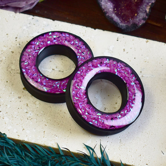 Donut Ear Tunnels 20-100mm with Holographic Diamond Glitter
