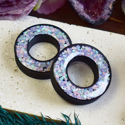 Tunele do uszu Donut 20–100 mm z Holograficznymi Diamencikami