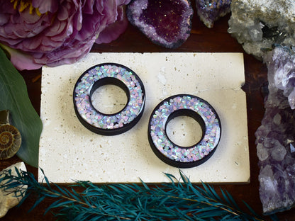 Tunele do uszu Donut 20–100 mm z Holograficznymi Diamencikami