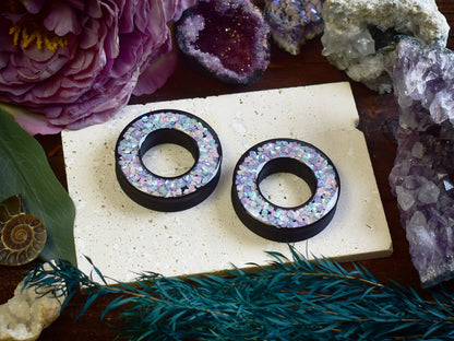 Tunele do uszu Donut 20–100 mm z Holograficznymi Diamencikami