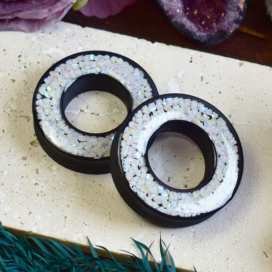 Donut Ear Tunnels 20-100mm with Holographic Diamond Glitter