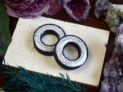 Tunele do uszu Donut 20–100 mm z Holograficznymi Diamencikami