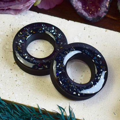 Túneles de oreja Donut 20–100mm con Purpurina Holográfica de Diamante