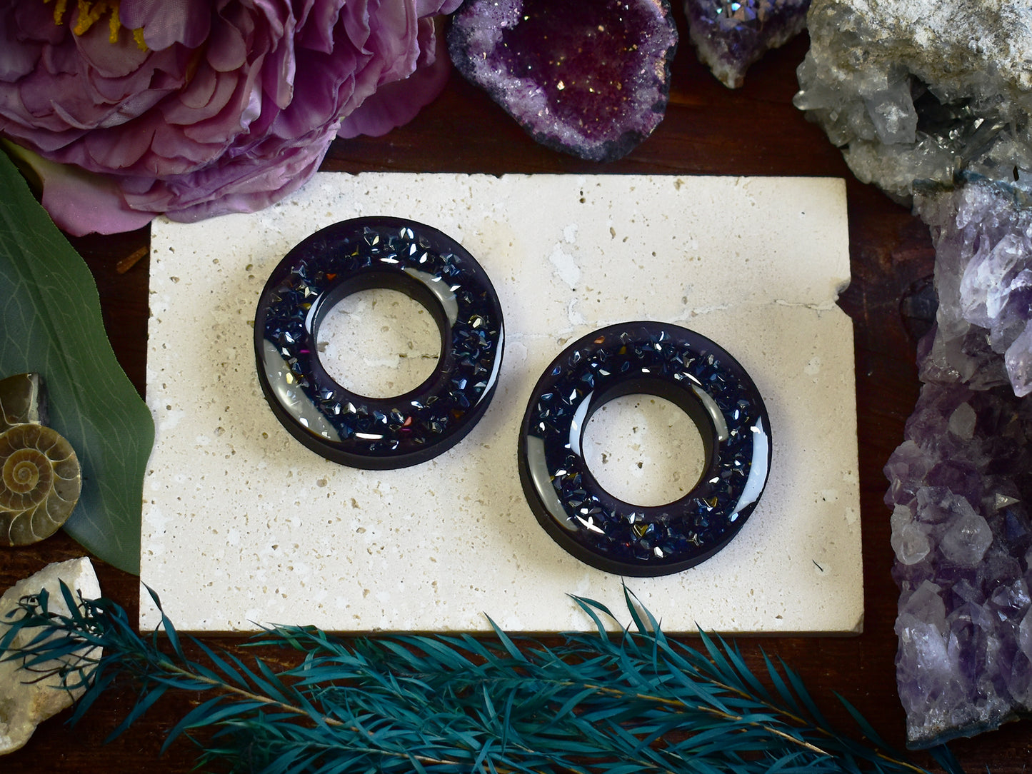 Túneles de oreja Donut 20–100mm con Purpurina Holográfica de Diamante