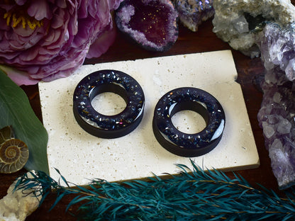 Túneles de oreja Donut 20–100mm con Purpurina Holográfica de Diamante