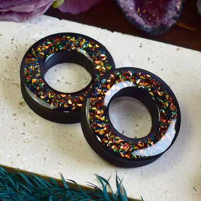 Tunele do uszu Donut 20–100 mm z Holograficznymi Diamencikami