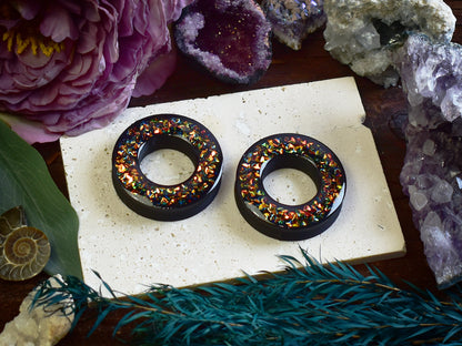 Tunele do uszu Donut 20–100 mm z Holograficznymi Diamencikami