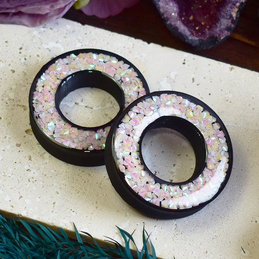 Donut Ear Tunnels 20-100mm with Holographic Diamond Glitter
