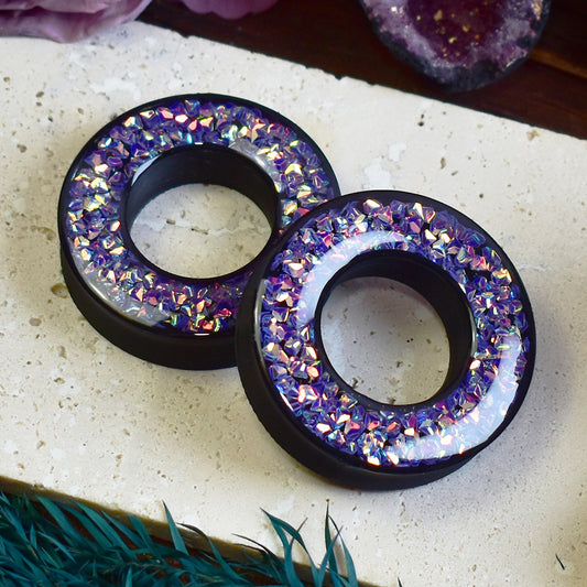 Donut Ear Tunnels 20-100mm with Holographic Diamond Glitter