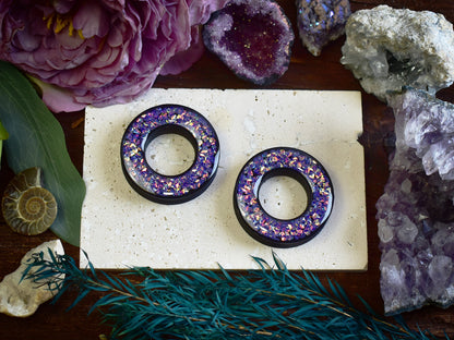 Tunele do uszu Donut 20–100 mm z Holograficznymi Diamencikami