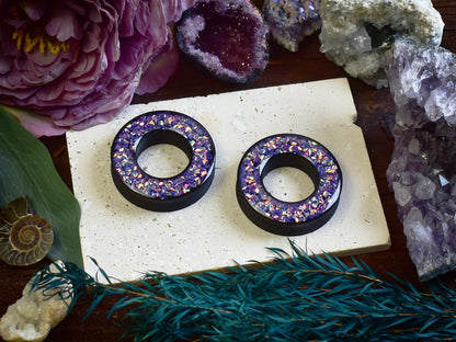 Tunele do uszu Donut 20–100 mm z Holograficznymi Diamencikami