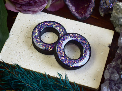 Tunele do uszu Donut 20–100 mm z Holograficznymi Diamencikami