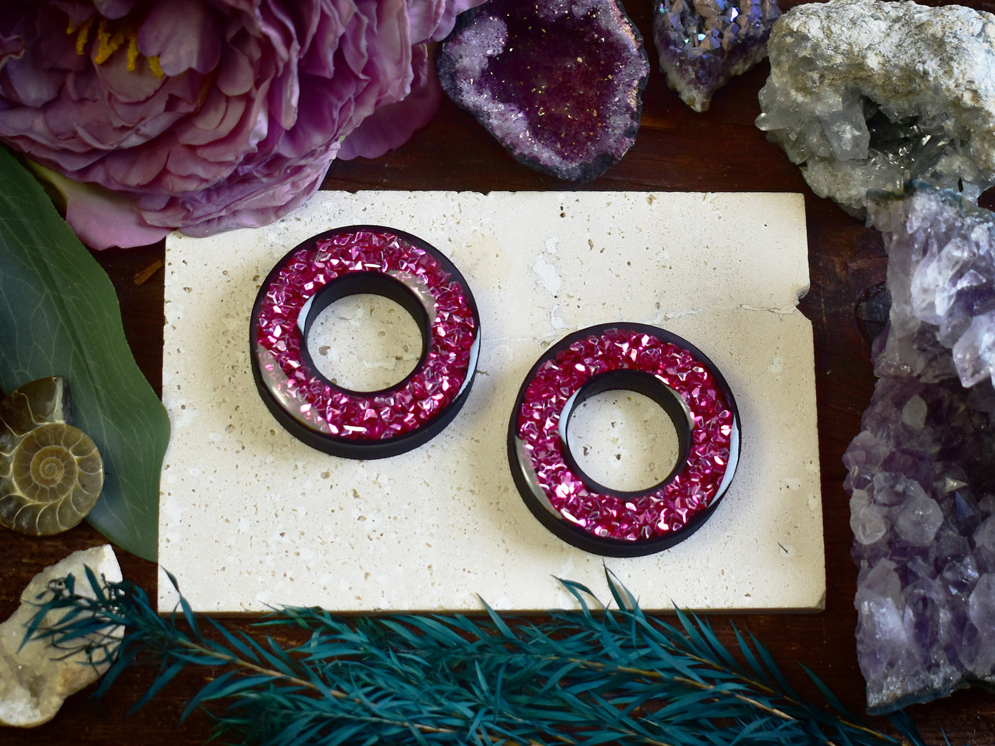 Túneles de oreja Donut 20–100mm con Purpurina Holográfica de Diamante