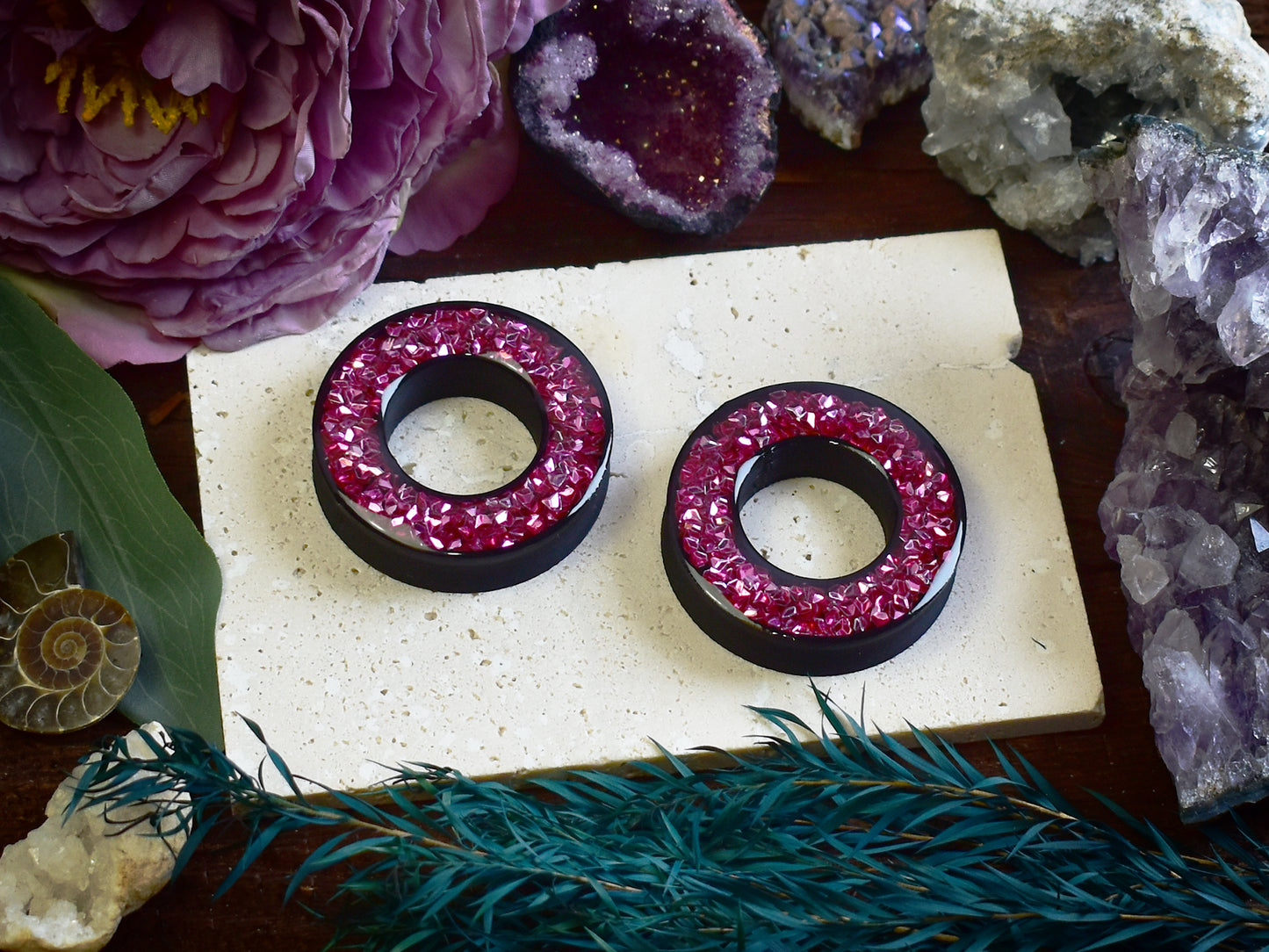 Túneles de oreja Donut 20–100mm con Purpurina Holográfica de Diamante