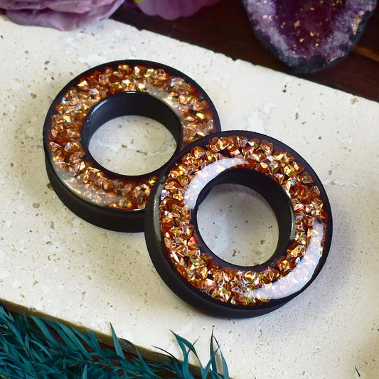 Donut Ear Tunnels 20-100mm with Holographic Diamond Glitter