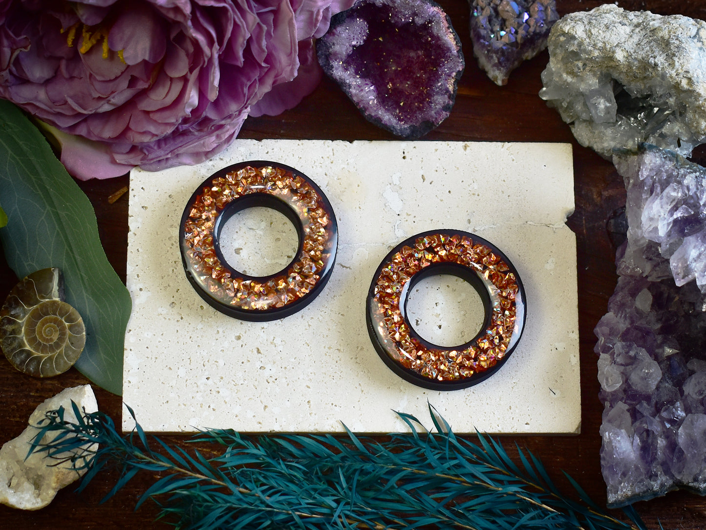 Tunele do uszu Donut 20–100 mm z Holograficznymi Diamencikami