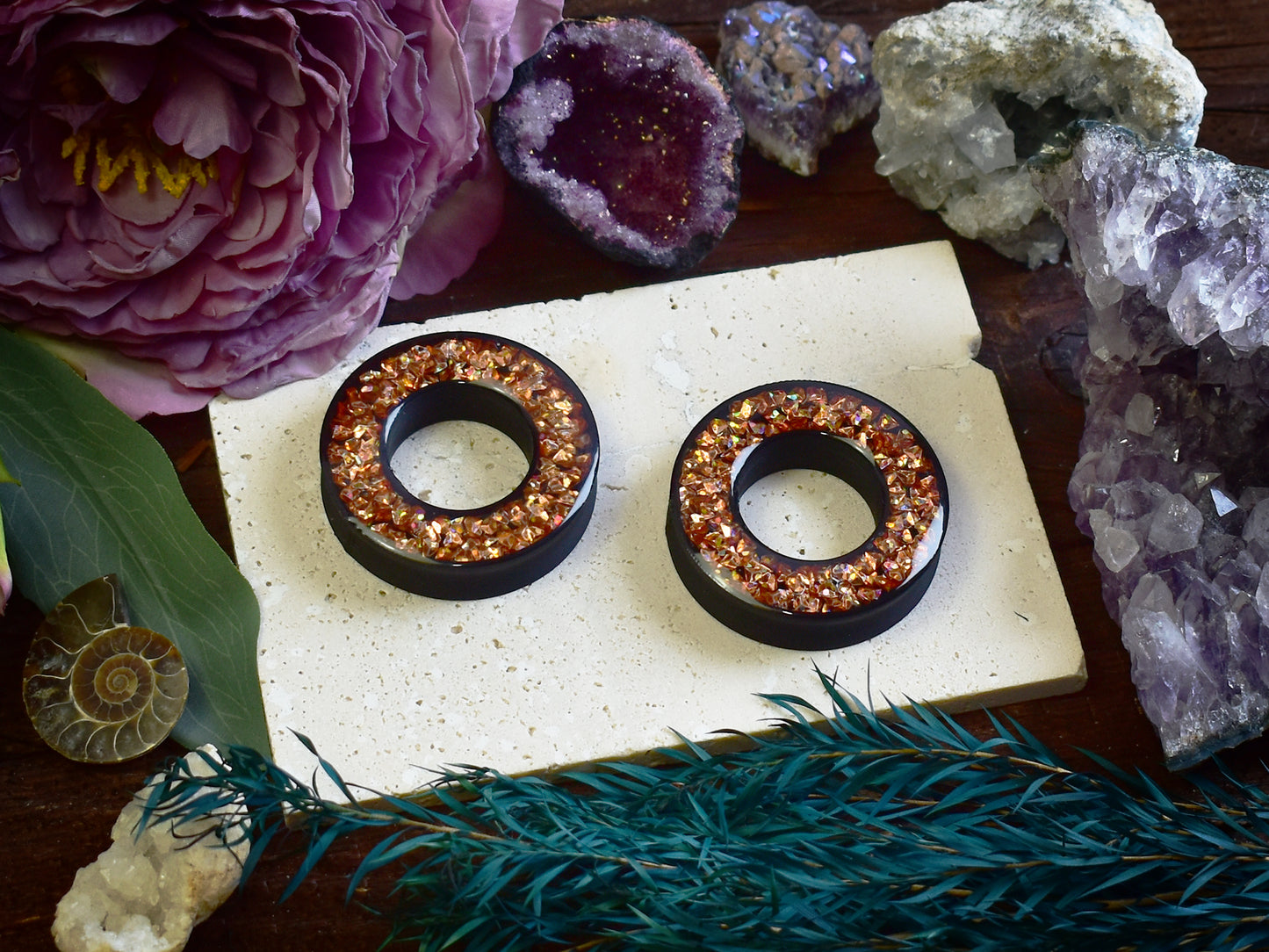 Tunele do uszu Donut 20–100 mm z Holograficznymi Diamencikami