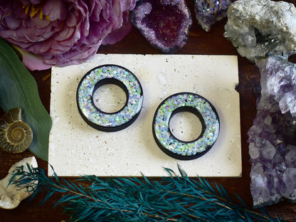 Tunele do uszu Donut 20–100 mm z Holograficznymi Diamencikami