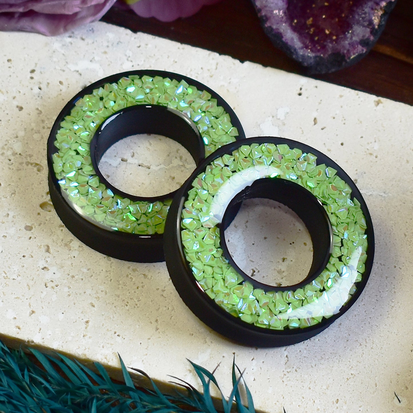 Tunele do uszu Donut 20–100 mm z Holograficznymi Diamencikami