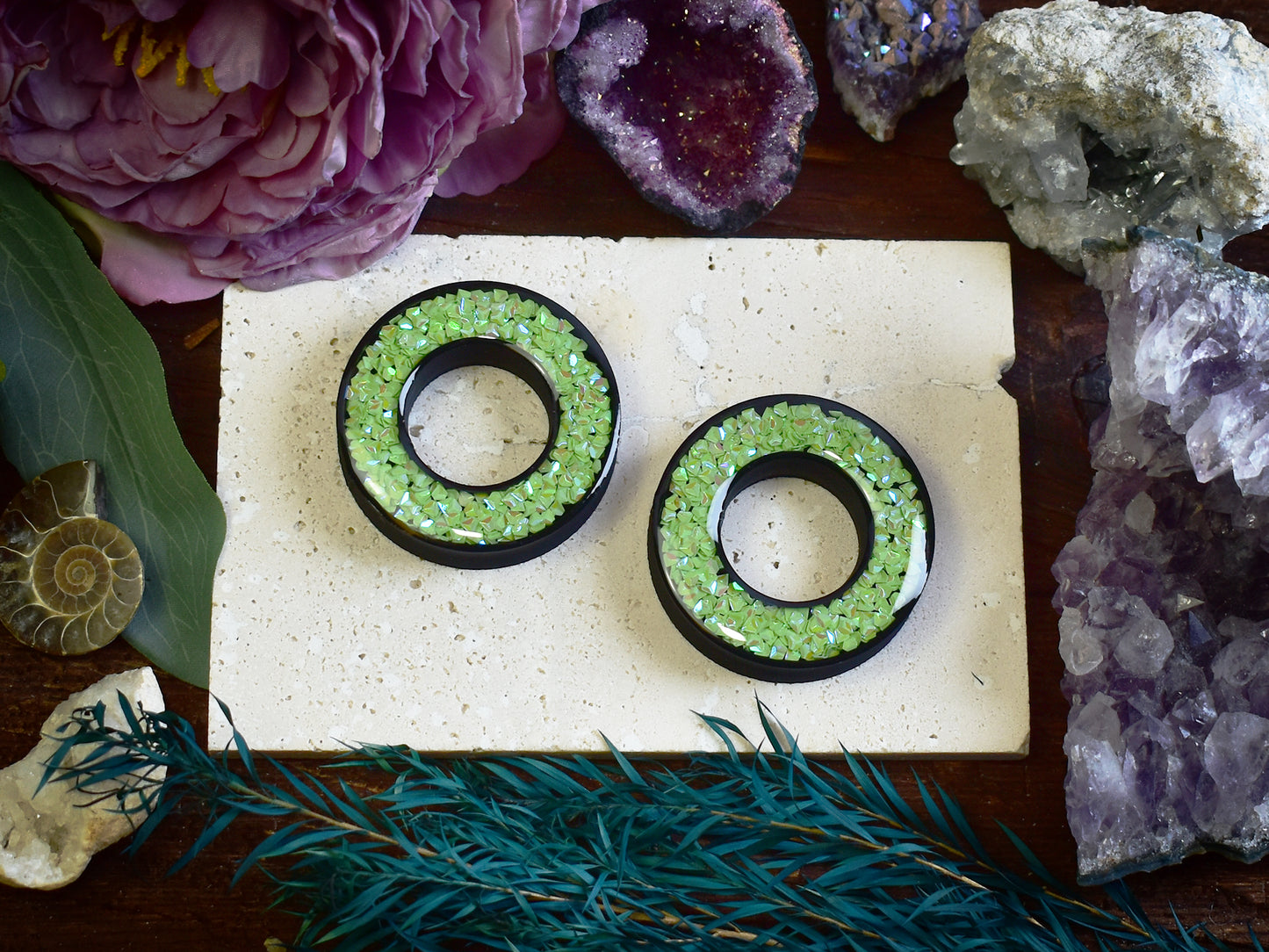 Tunele do uszu Donut 20–100 mm z Holograficznymi Diamencikami