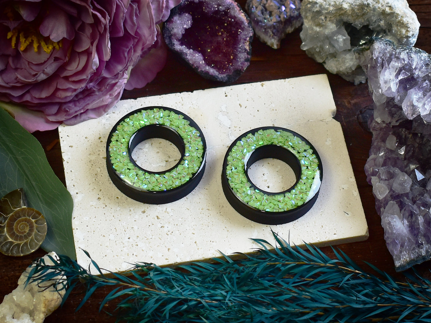 Tunele do uszu Donut 20–100 mm z Holograficznymi Diamencikami