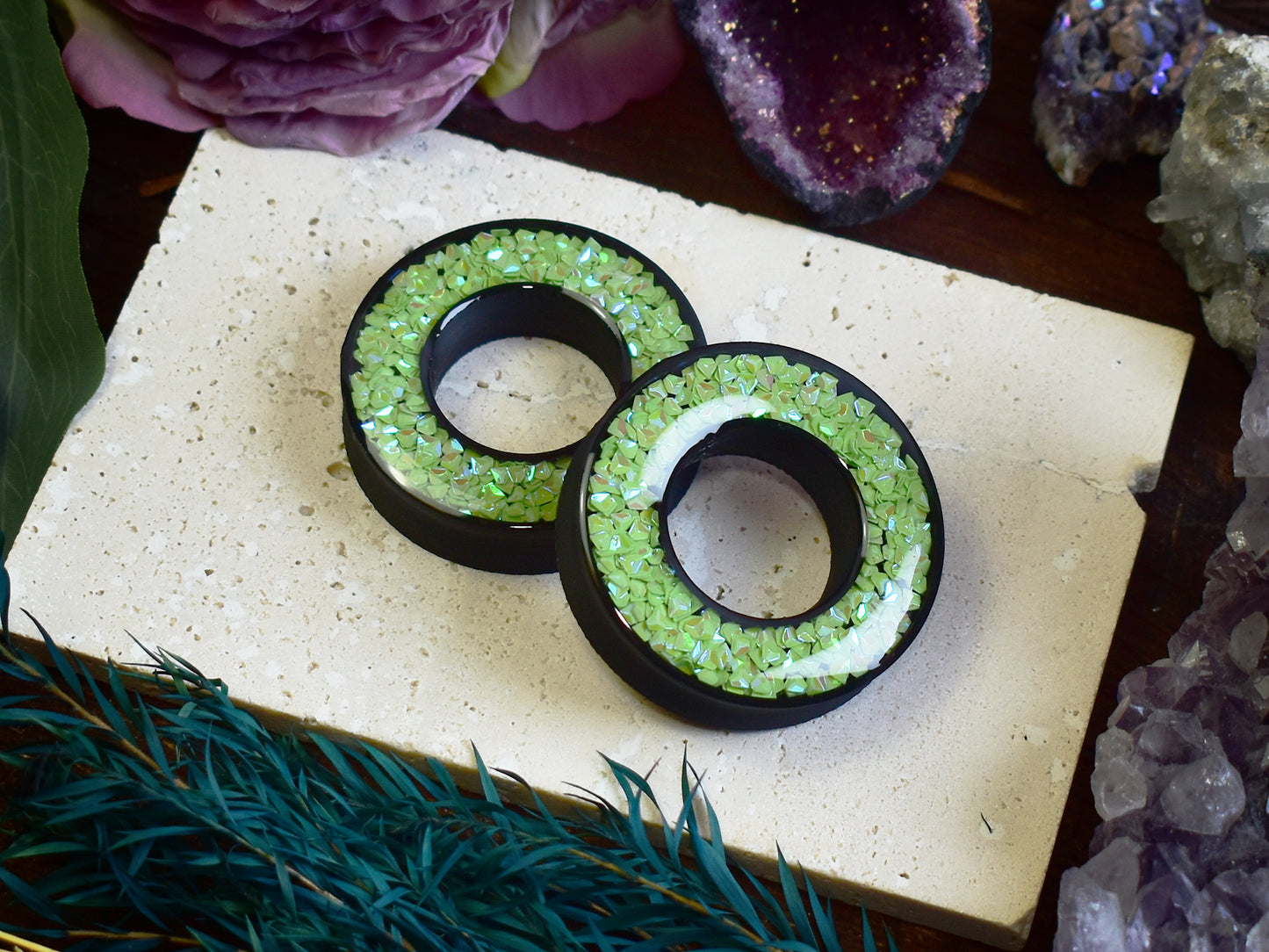 Tunele do uszu Donut 20–100 mm z Holograficznymi Diamencikami