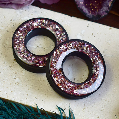 Tunele do uszu Donut 20–100 mm z Holograficznymi Diamencikami