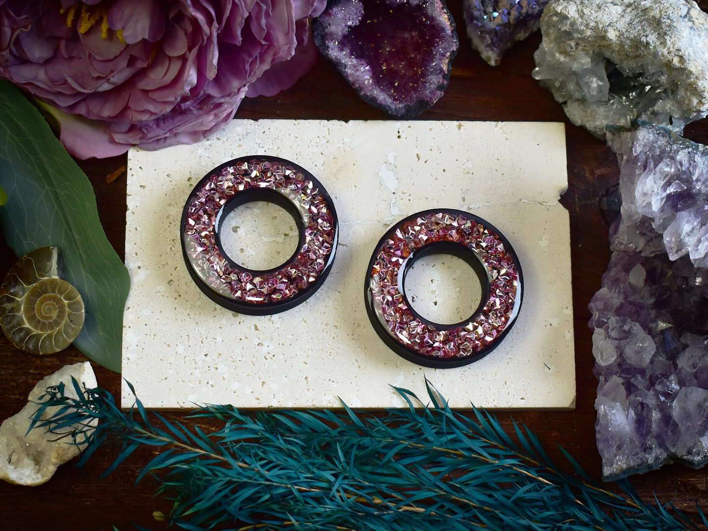 Tunele do uszu Donut 20–100 mm z Holograficznymi Diamencikami