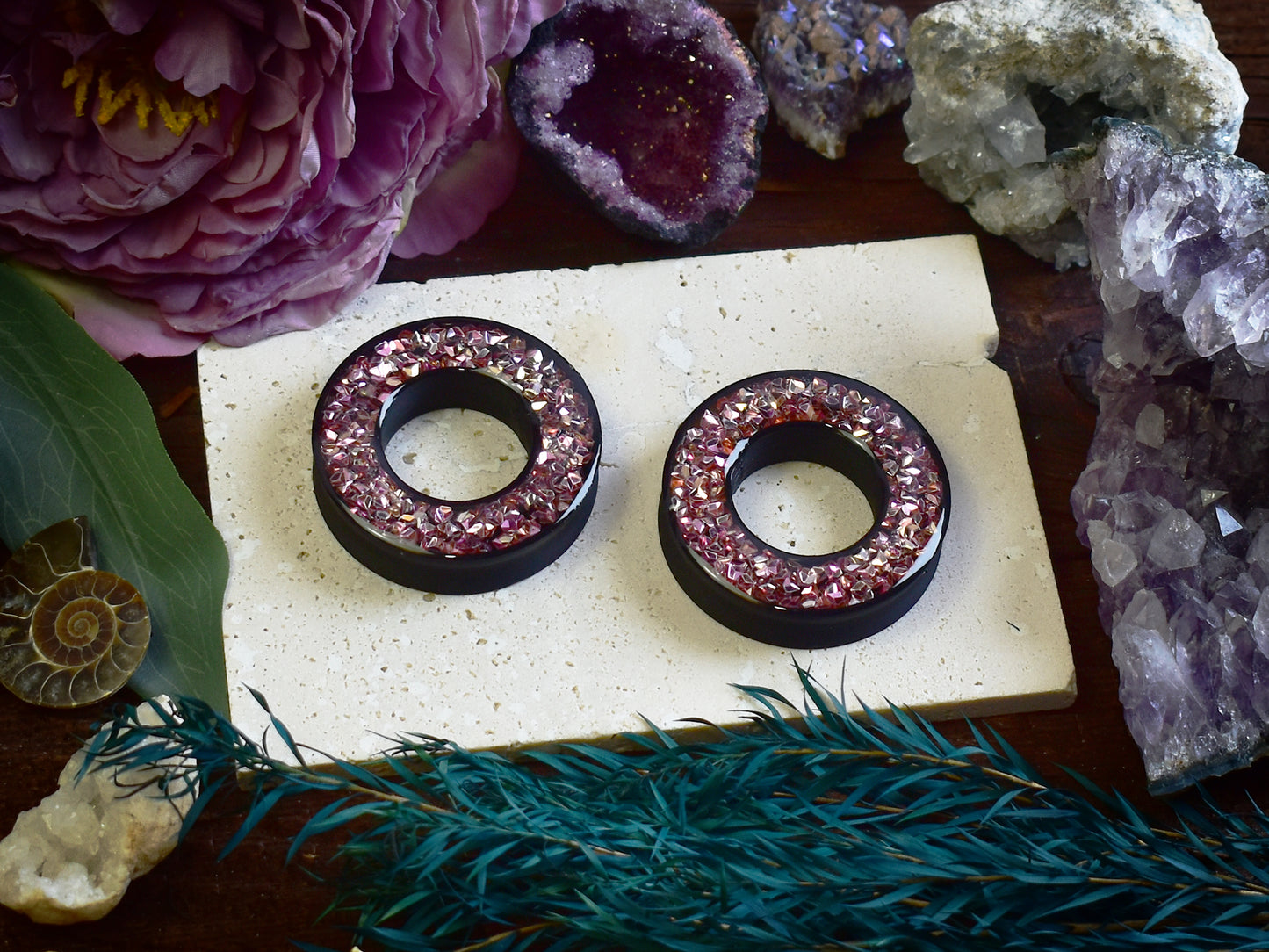 Tunele do uszu Donut 20–100 mm z Holograficznymi Diamencikami