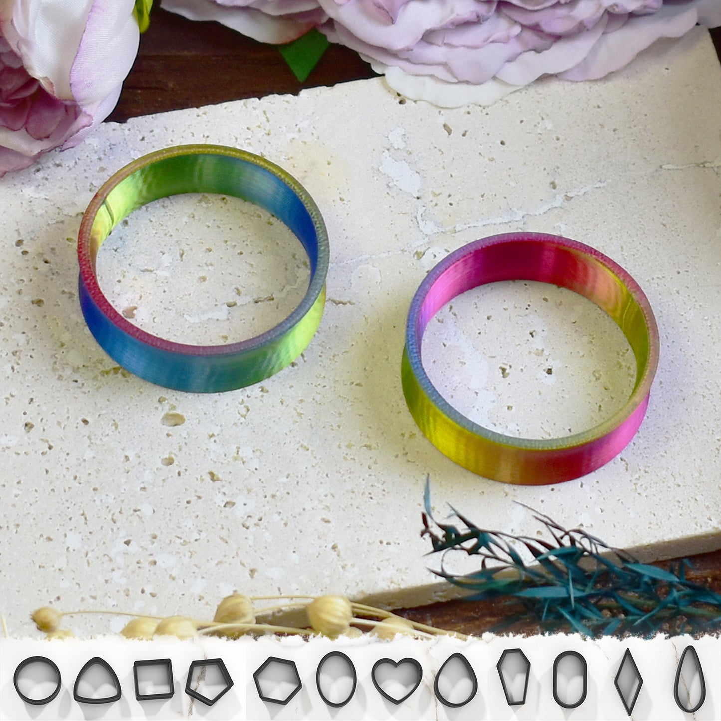 Ear tunnels 10-100mm | Yellow, Fuchsia, Blue | 12 Shapes