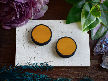 Ear Tunnels 10-100mm with Wood Inlay | Dark Yellow